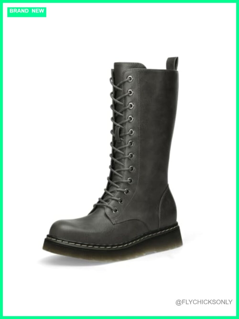 Women's Combat Boots Lace Up Chunky Mid Calf Side Zip Faux Leather